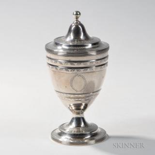 Appraisal: George III Sterling Silver Sugar Vase and Cover London -