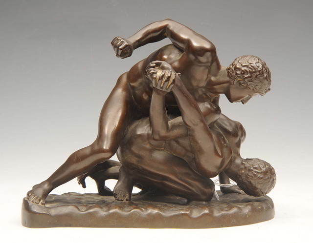 Appraisal: A BARBIDIENNE BRONZE GROUP The Wrestlers in an arm lock