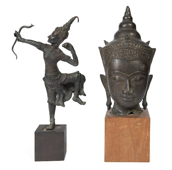 Appraisal: Two Thai metal sculptures one an Ayutthaya style head of