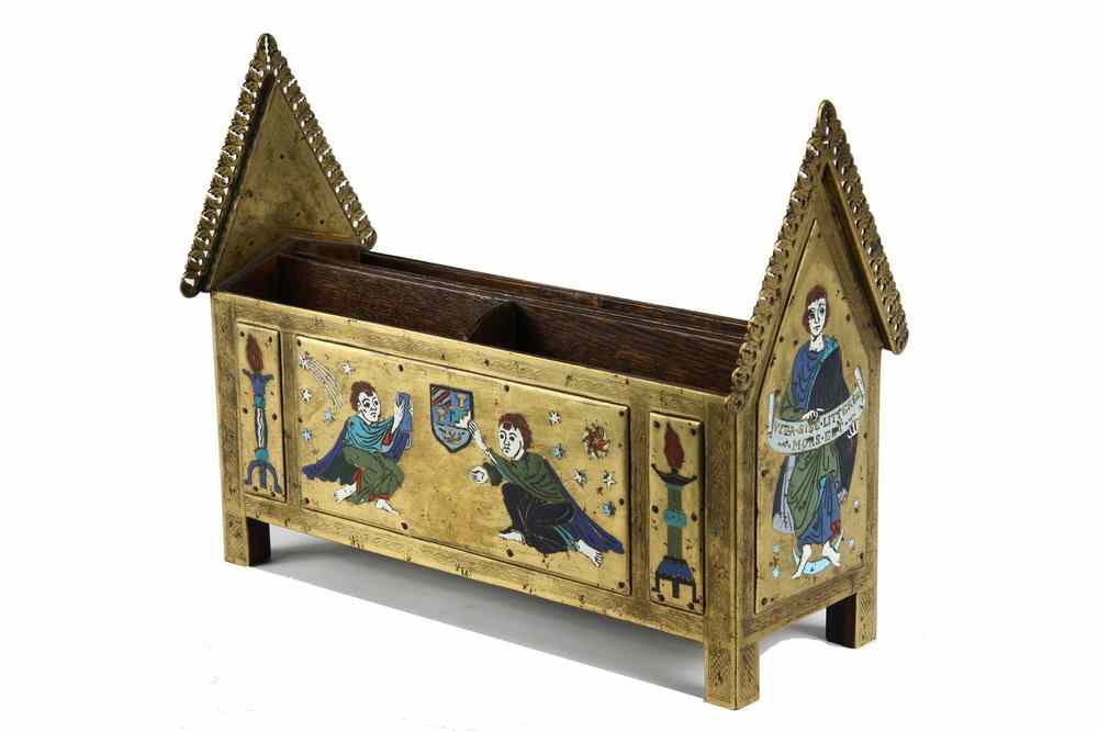 Appraisal: BOX - Important Gothic style gilded bronze and champleve enamel