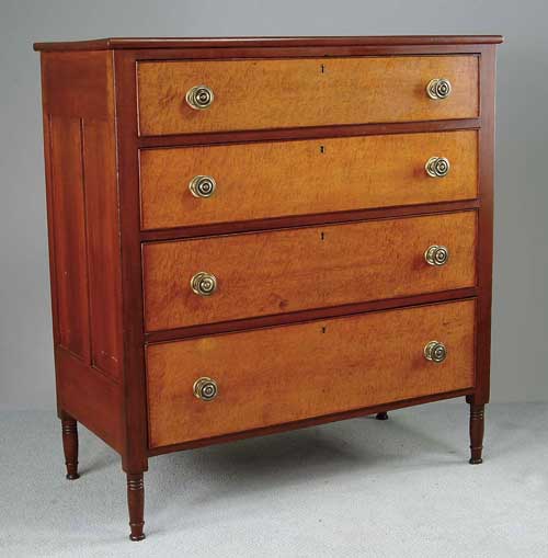 Appraisal: FINE SHERATON CHERRY AND BIRDSEYE MAPLE GRADUATED FOUR DRAWER CHEST