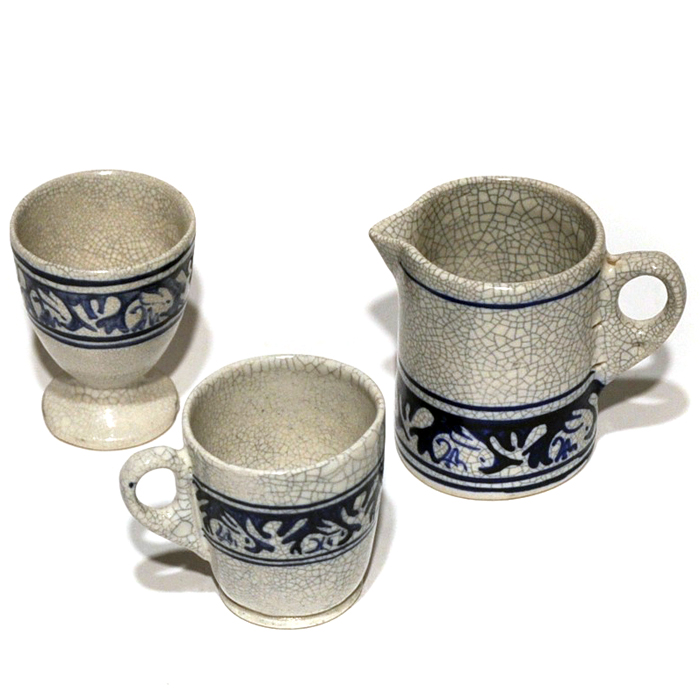 Appraisal: Dedham Pottery two handled vessels and egg cup lot of