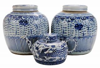 Appraisal: Three Pieces Chinese Porcelain th th century pair covered blue