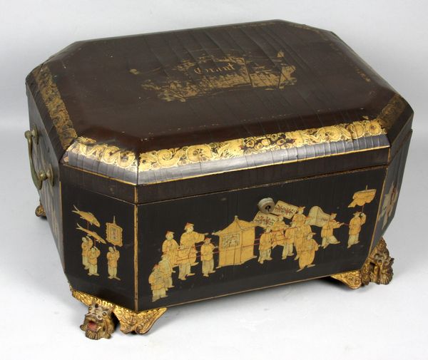 Appraisal: C s Japanese lacquered tea box having gilt carved dragon