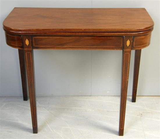 Appraisal: th Century mahogany ebony and boxwood strung folding tea table