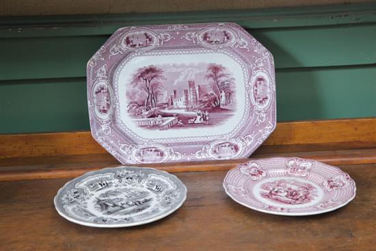 Appraisal: THREE TRANSFERWARE PIECES Two plates by Adams Purple in the