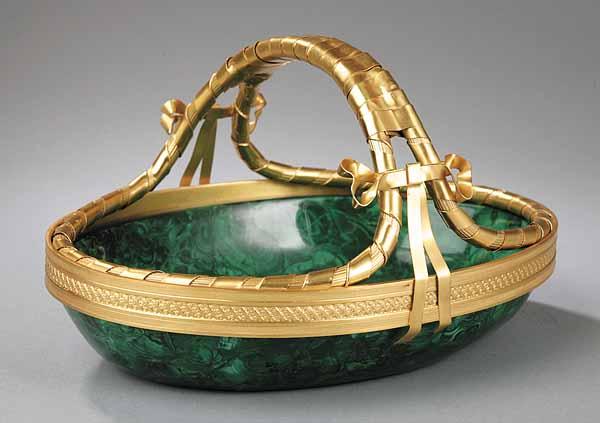 Appraisal: An Empire-Style Bronze-Mounted Malachite Basket the handles and topmost element