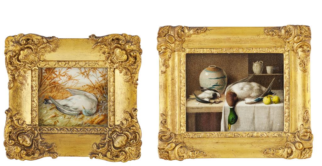 Appraisal: YWILLIAM CRUIKSHANK - GAME FOWL two miniature paintings oil on