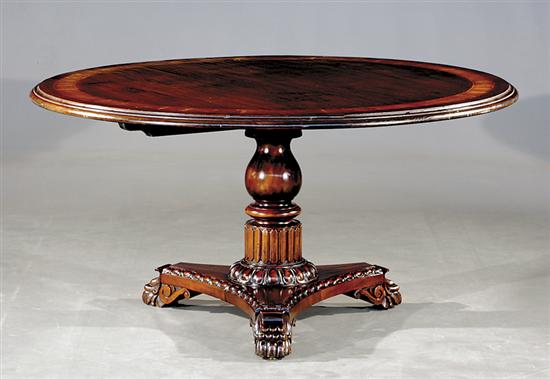 Appraisal: Regency style mixed wood pedestal table circular top banded with