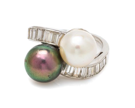 Appraisal: Sale Lot A Platinum Pearl and Diamond Crossover Ring Trabert