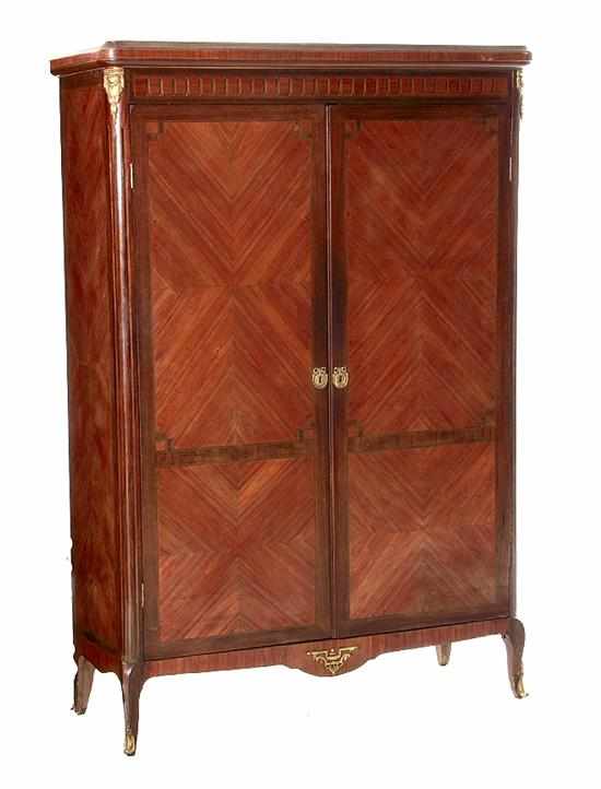 Appraisal: Louis XV style inlaid bronze-mounted mixed-wood wardrobe late th early