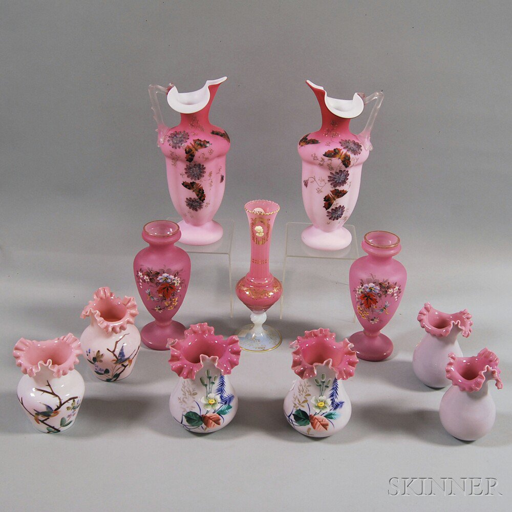 Appraisal: Eleven Assorted Pink Glass Vases th and th century including