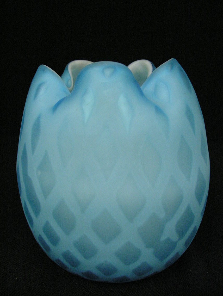 Appraisal: BLUE MOTHER OF PEARL DIAMOND QUILTED VASE Size by