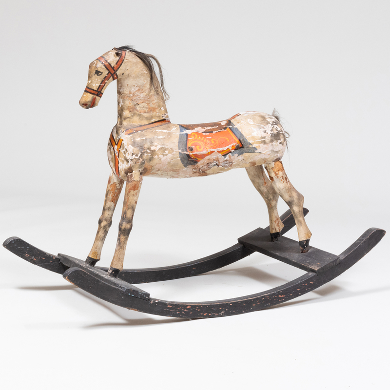 Appraisal: American Painted Rocking Horse With horsehair main and tail and