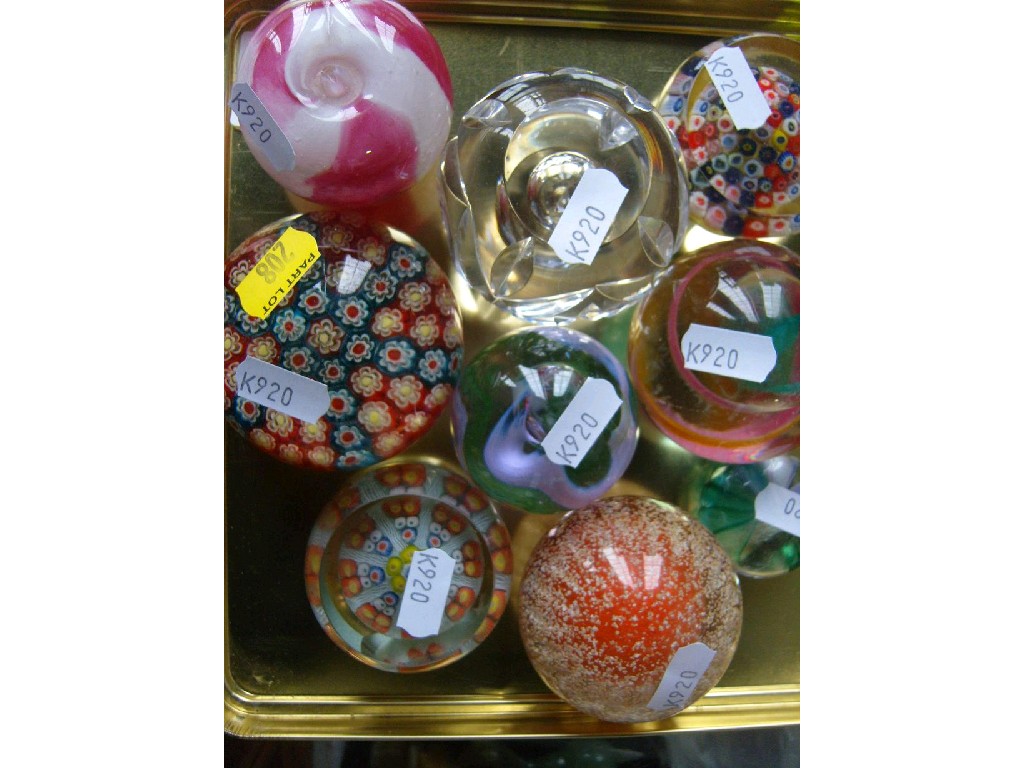 Appraisal: A collection of various glass paperweights including Millefiori glass examples