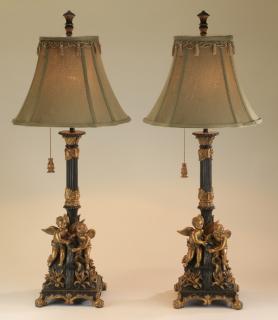 Appraisal: Figural table lamps w shades h Pair of Renaissance Revival