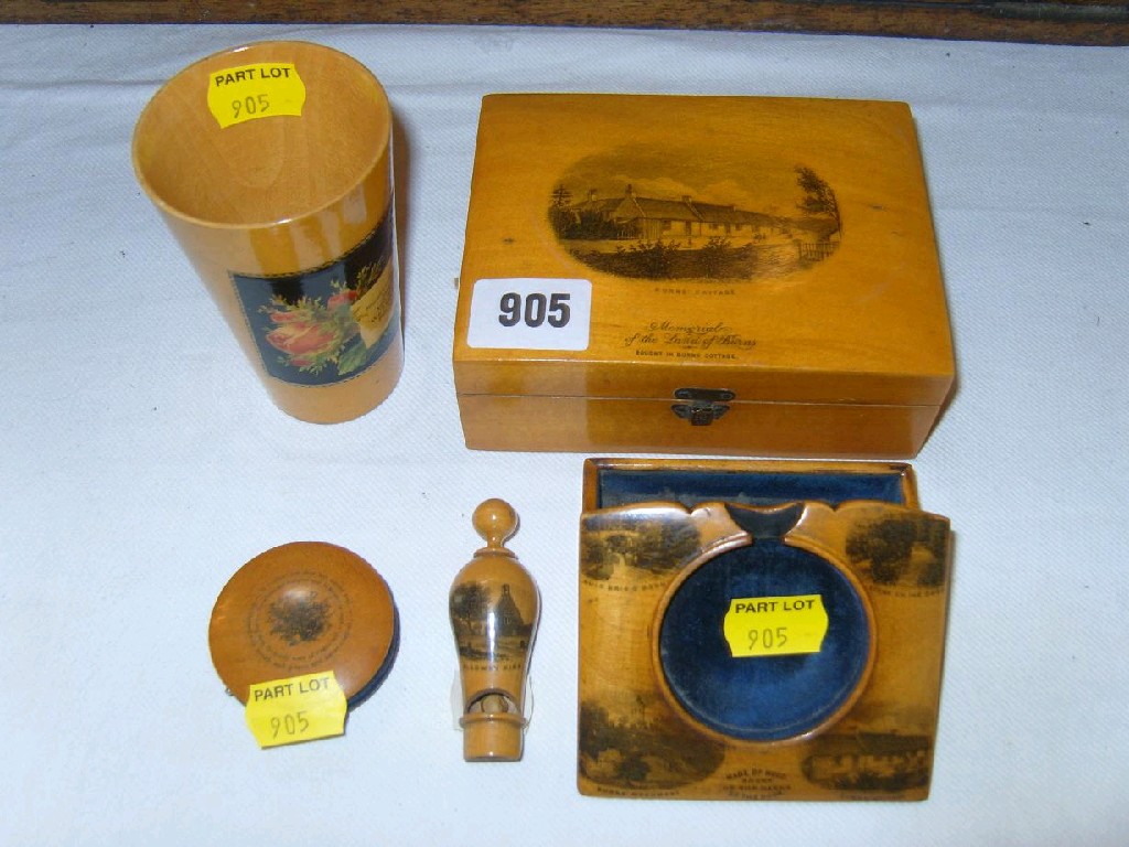 Appraisal: A collection of five Robbie Burns related Mauchline ware comprising