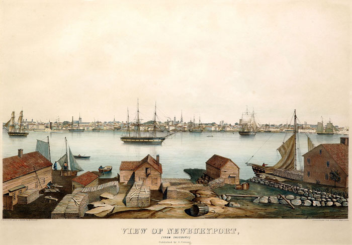 Appraisal: VIEW OF NEWBURYPORT FROM SALISBURY Handcolored lithograph by Lane and