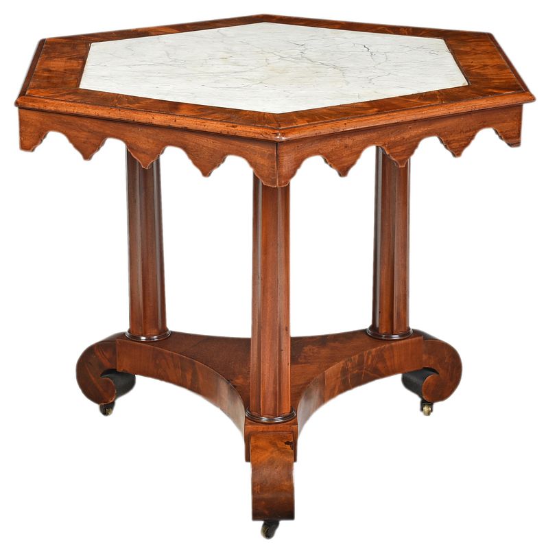 Appraisal: American Gothic Revival Marble Top Center Table probably New York