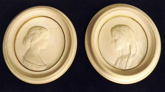 Appraisal: Two large Parian portraits th C silhouette plaques of ladies