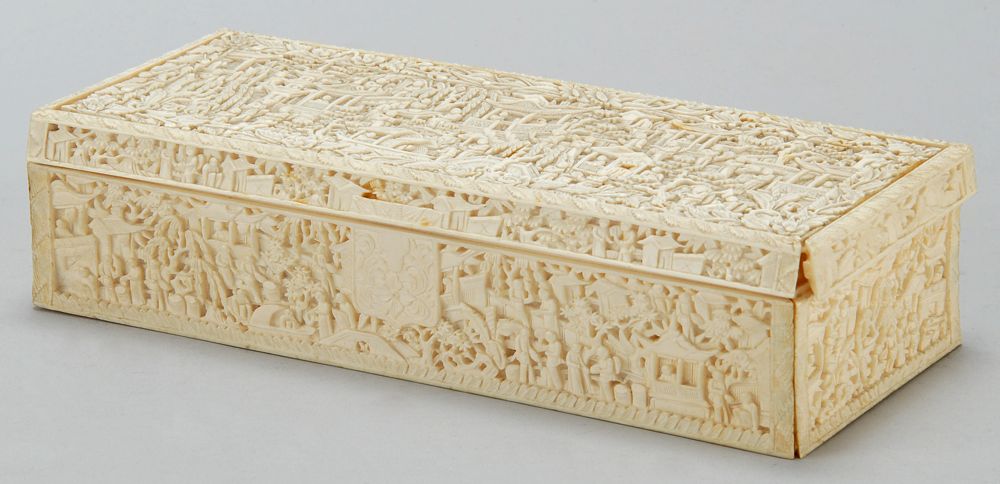 Appraisal: CHINESE EXPORT IVORY BOX Circa In rectangular form with finely