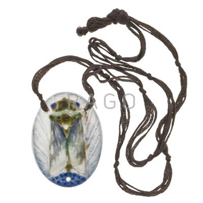 Appraisal: GABRIEL ARGY-ROUSSEAU - Pate-de-verre pendant with cicada on original silk