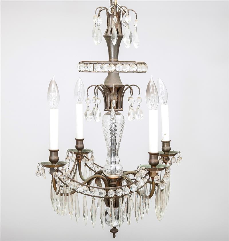 Appraisal: Empire Style Glass-Mounted-Metal Four-Light Chandelier x in Estimate -