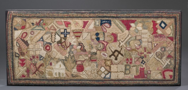 Appraisal: American Hooked Rug Ca or earlier Heavily decorated with motifs