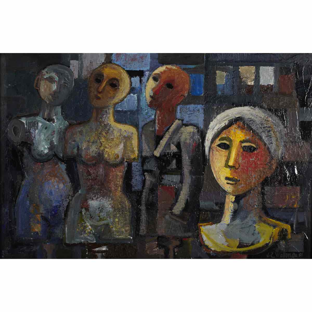 Appraisal: JESUS CARLOS DE VILALLONGA FOUR FIGURES Medium mixed media on