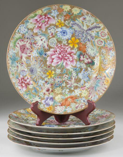 Appraisal: Set of Six Chinese Porcelain Mille-Fleur Plates mid th century