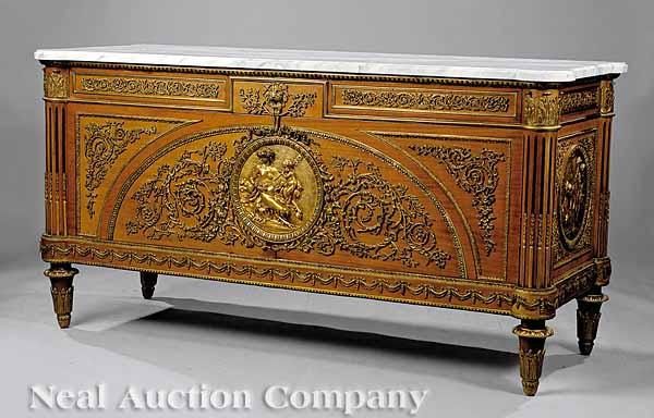 Appraisal: A Louis XVI-Style Gilt Bronze-Mounted Mahogany Commode Vantaux c -