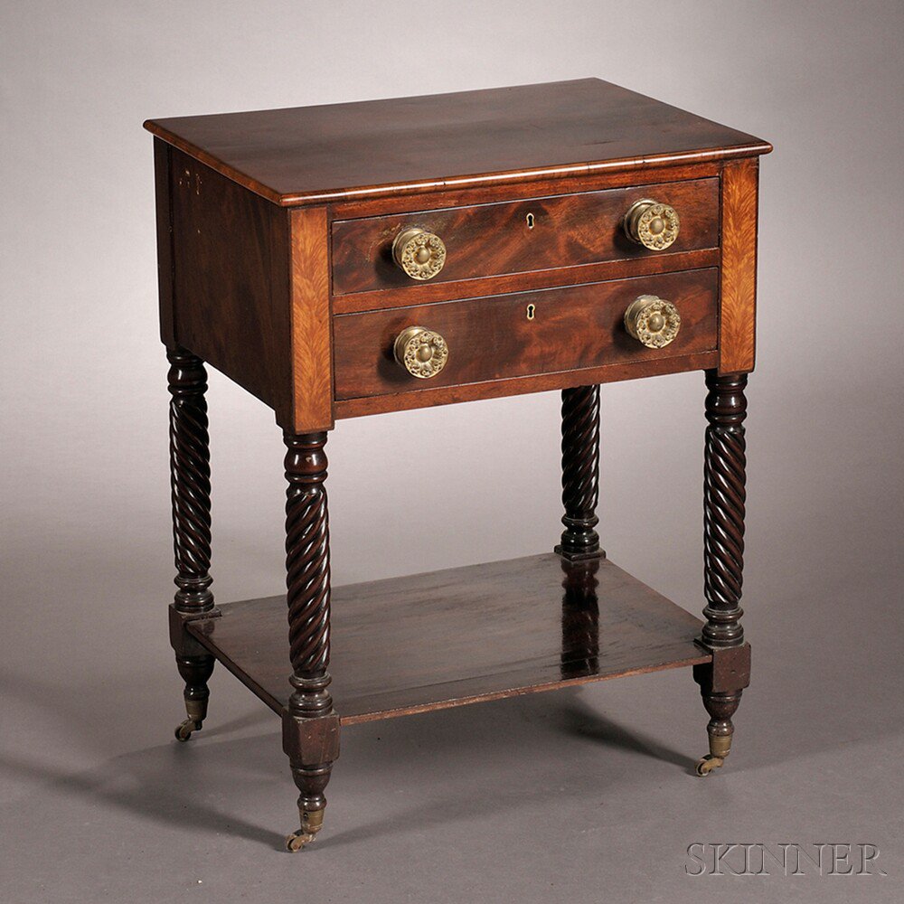 Appraisal: Classical Mahogany and Wavy Birch Veneer Worktable probably Boston Massachusetts