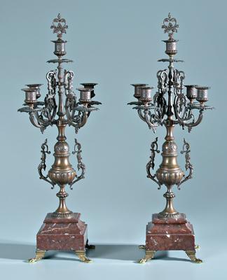 Appraisal: Pair five cup brass candelabra four arms above urn form