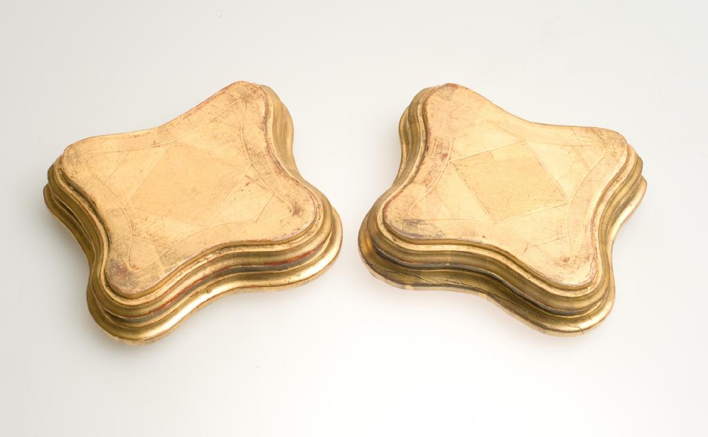 Appraisal: PAIR OF PAINTED AND GILTWOOD STANDS of shaped rectangular form