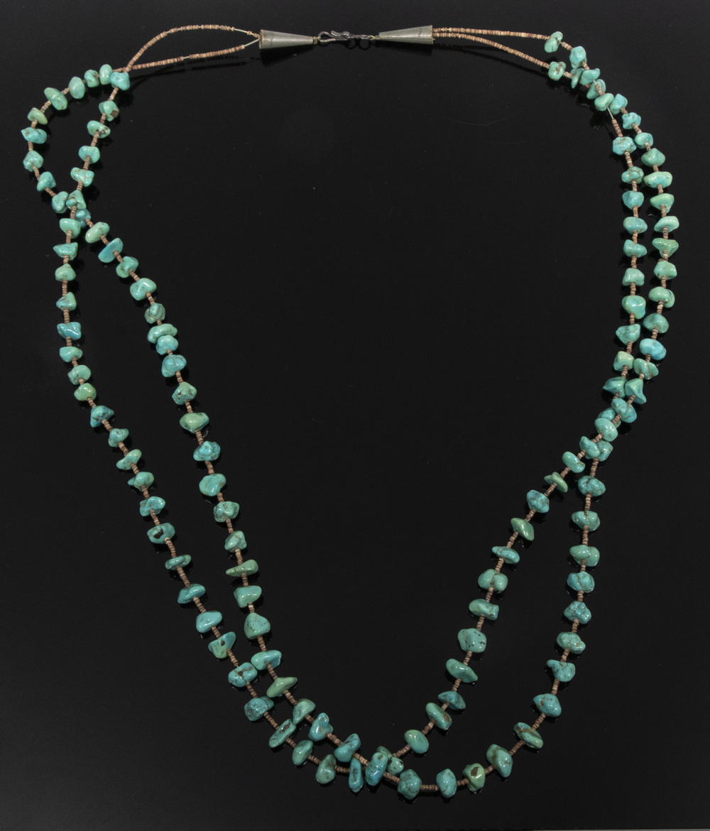 Appraisal: TURQUOISE NUGGET NECKLACE Vintage Native American Crafted Double Strand Turquoise