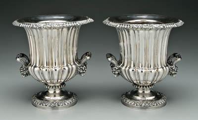 Appraisal: Pair plated wine coolers fluted urns each with two handles