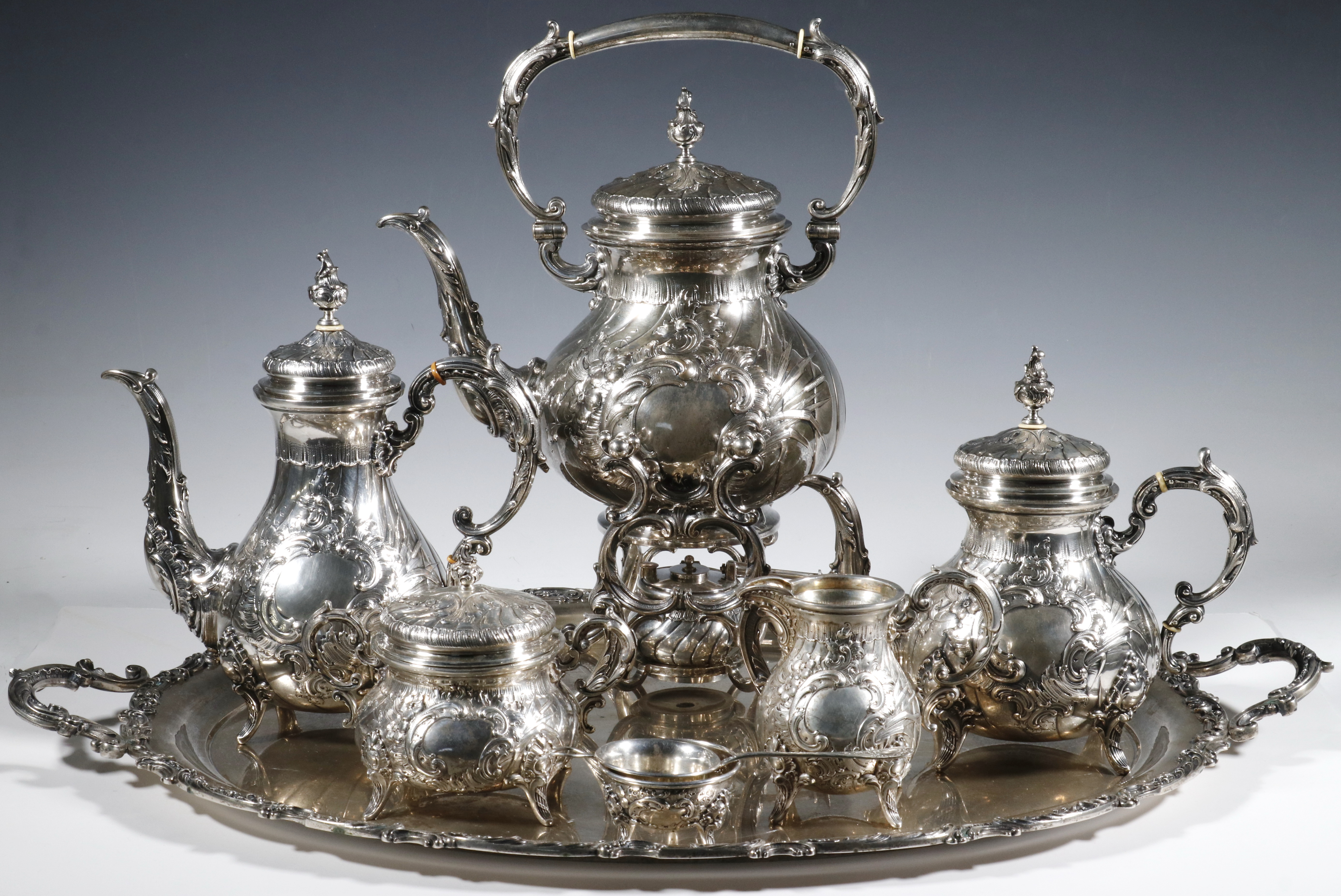 Appraisal: PC H MEYEN GERMAN SILVER COFFEE TEA SERVICE Early th