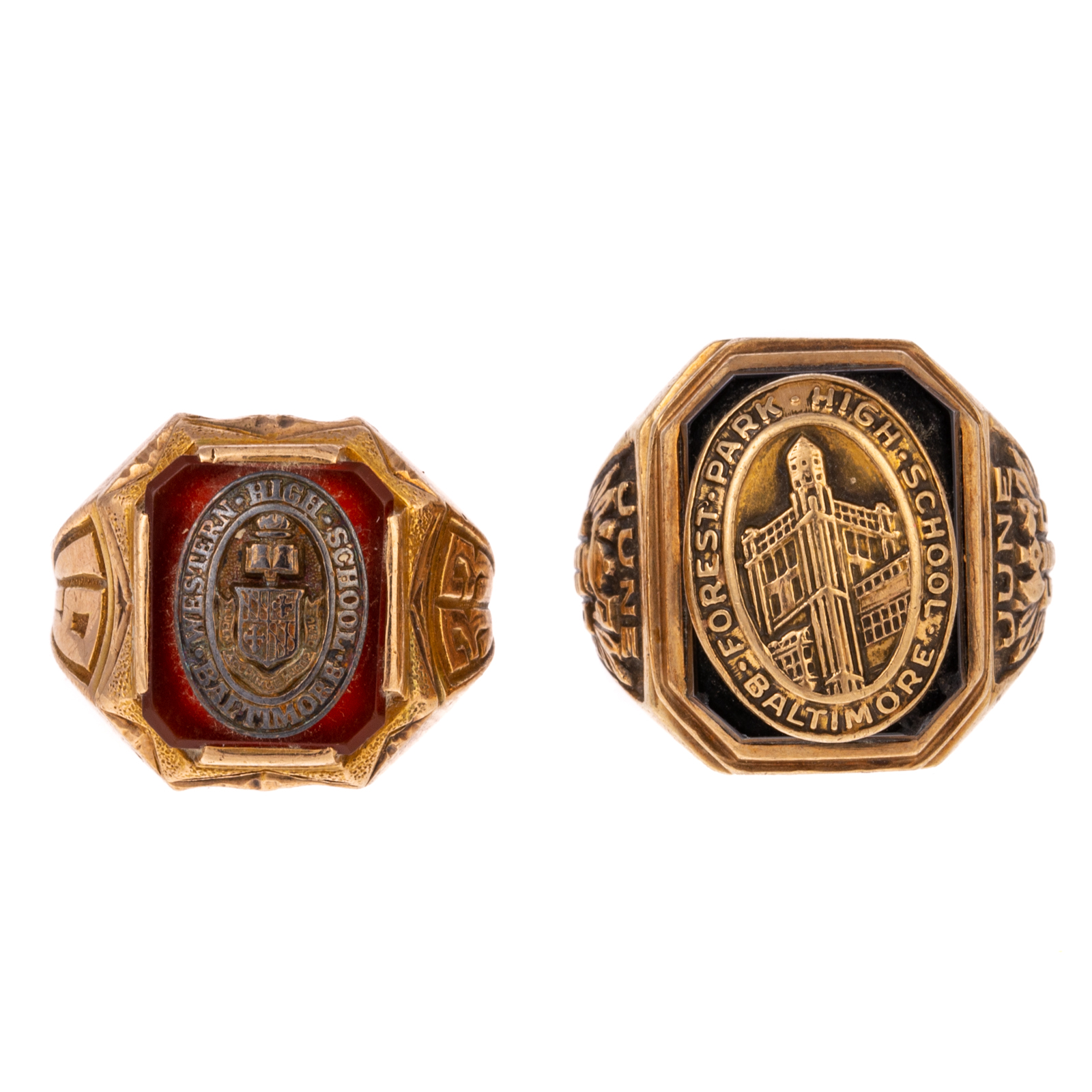 Appraisal: A PAIR OF VINTAGE CLASS RINGS IN K K yellow