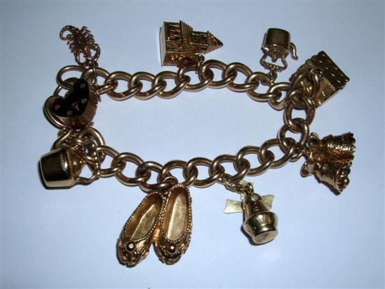 Appraisal: ct gold charm bracelet with eight different charms g