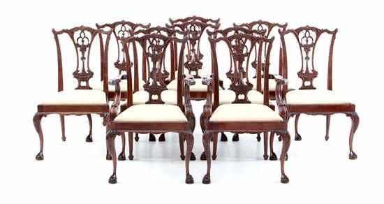 Appraisal: Set of ten Chippendale style carved mahogany dining chairs shaped