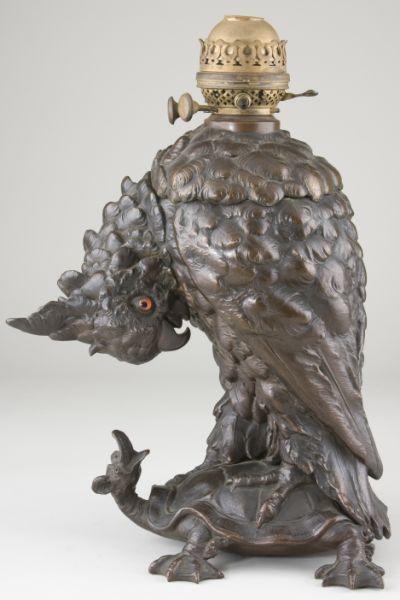 Appraisal: Bronze Tone Figural Lamp late th century oil converted to