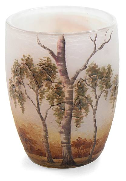 Appraisal: A Daum Nancy enameled cameo glass Landscape cabinet vase circa