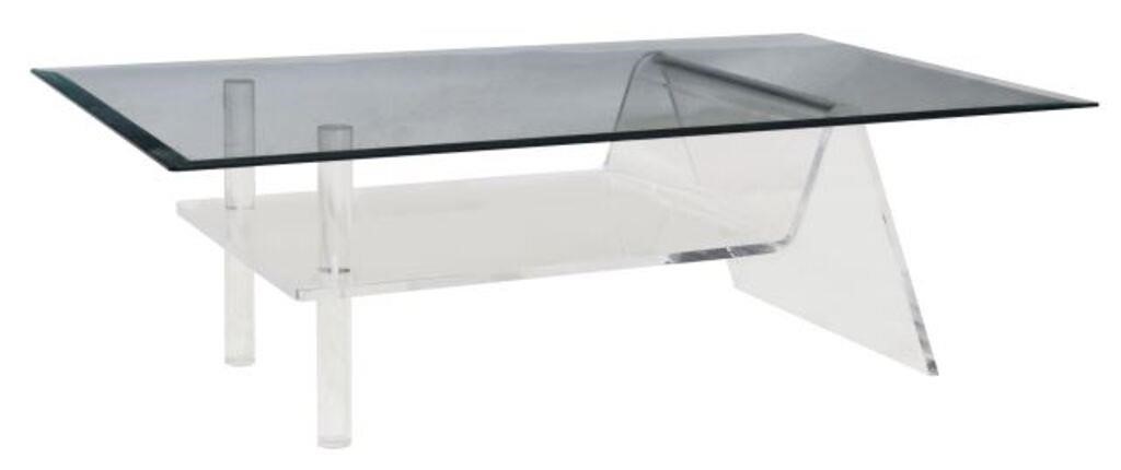 Appraisal: Modern acrylic and glass coffee table c s having colorless