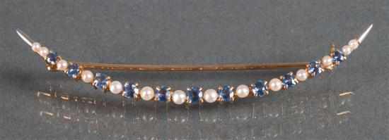 Appraisal: K gold pearl and sapphire crescent-form brooch late th century