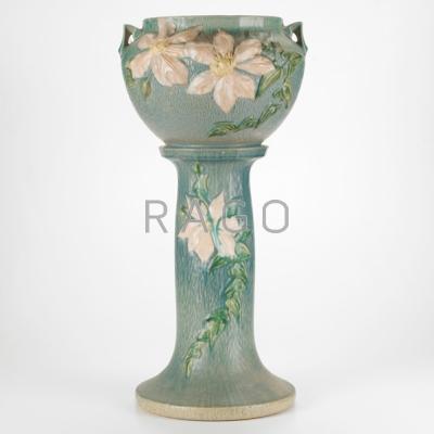 Appraisal: ROSEVILLE Blue Clematis jardiniere and pedestal th c Stamped -