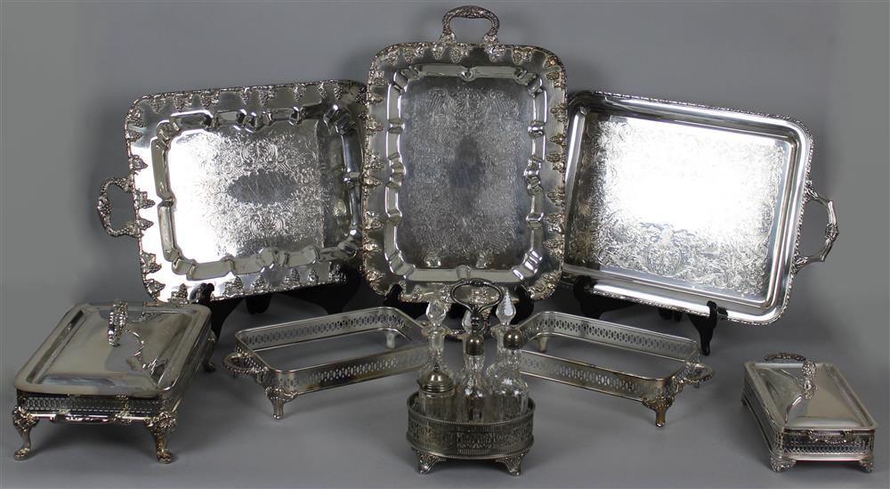 Appraisal: LARGE GROUP OF SILVERPLATED SERVING TRAYS AND SERVING BOWLS primarily