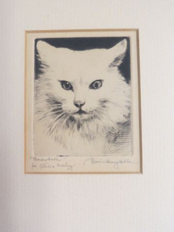 Appraisal: Morris Henry Hobbs etching Snowball white cat image area x