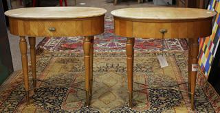 Appraisal: Pair of Art Deco style marble top and lemonwood occasional