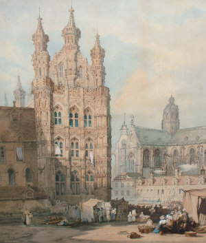 Appraisal: C Cary mid th century- Hotel de Ville Louvain watercolour