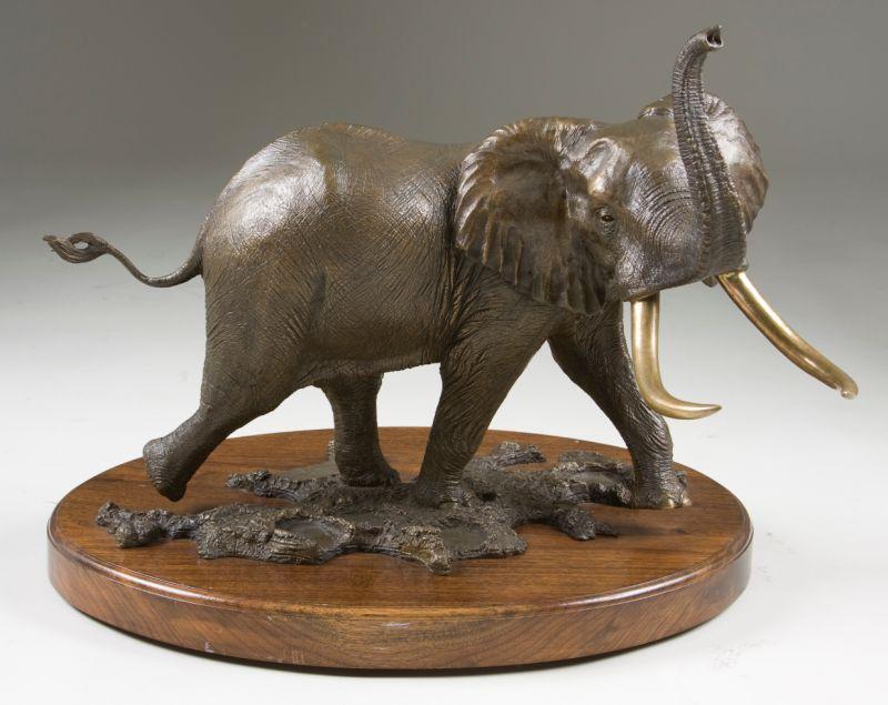 Appraisal: Tom Tischler American b bronze sculpture of elephant with gold-toned